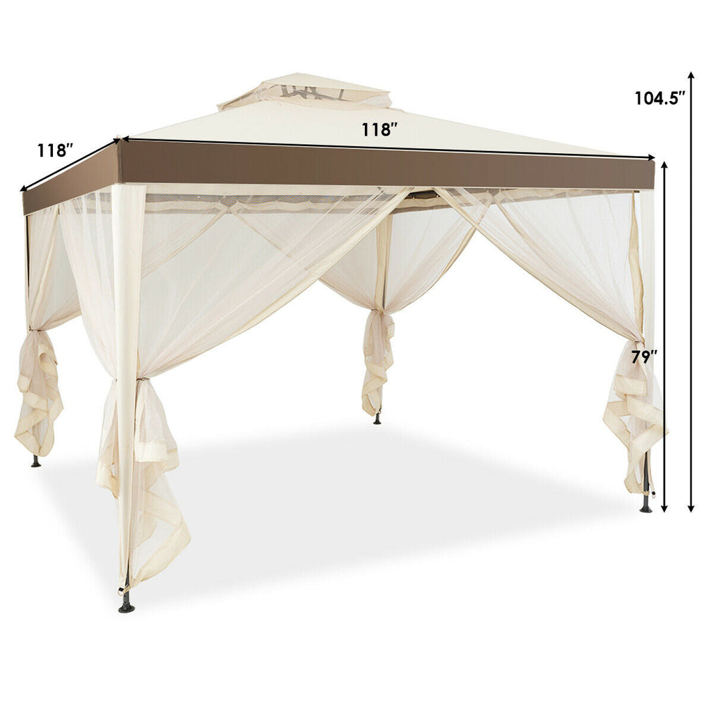 Canopy Gazebo Tent Shelter Garden Lawn Patio with Mosquito Netting-Beige